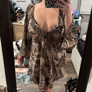 ASOS Animal Print Cut Out Long Sleeve Dress